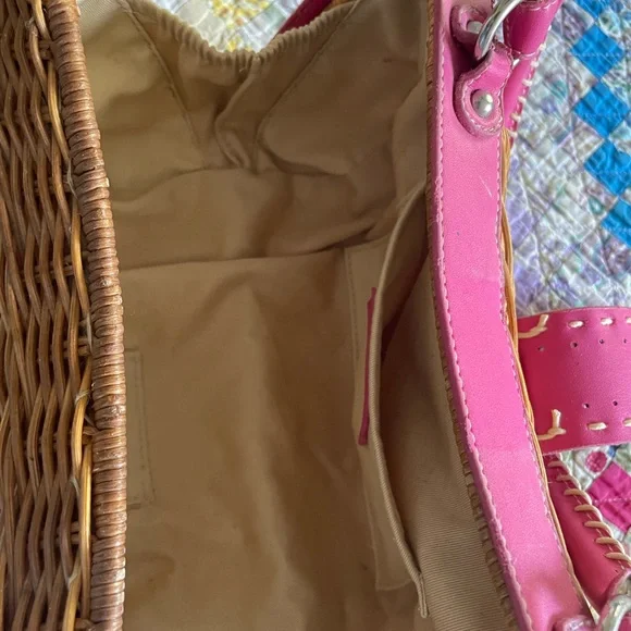 Pink and Tan Woven Women's Bag - Picture 7 of 7